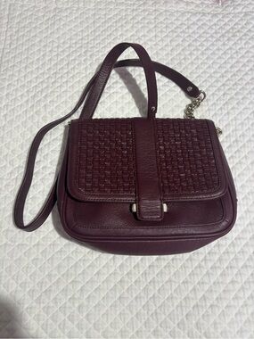 Banana Republic Leather Woven Flap Crossbody Bag - Burgundy